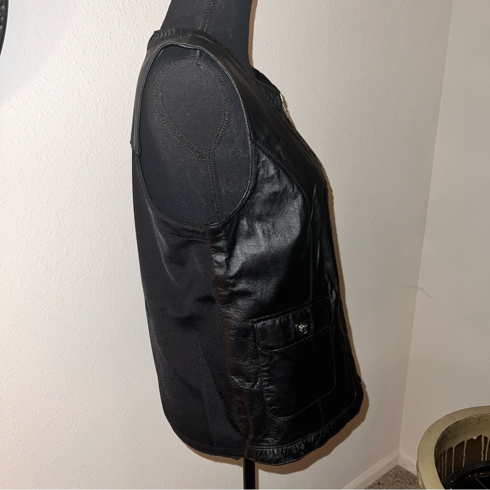 Peter Nygard Unisex Black Leather Full Zip Vest Size Large - Picture 6 of 12
